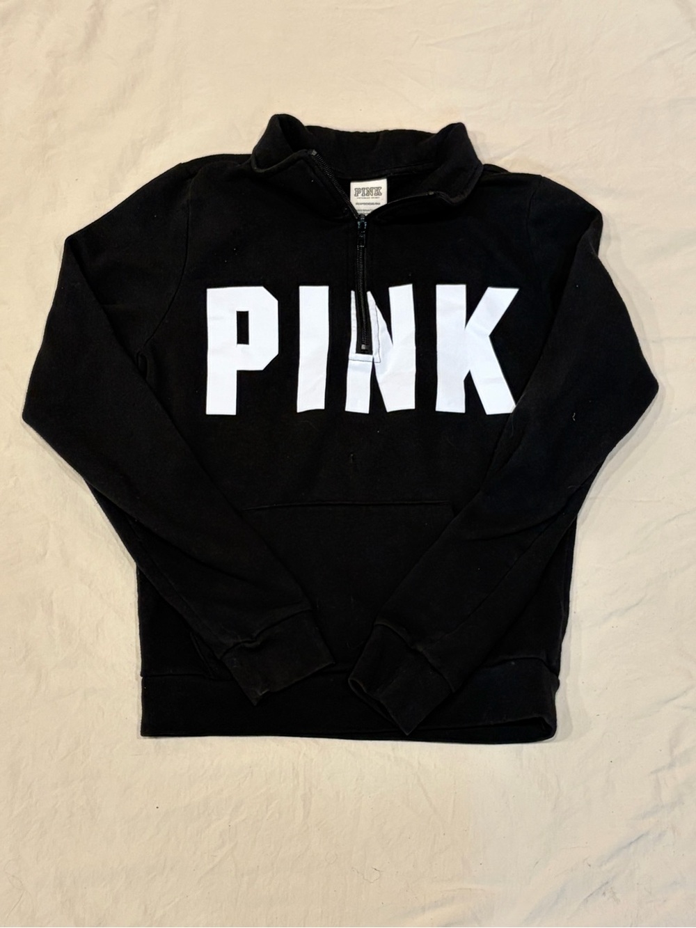 PINK Victoria's Secret Black Half-Zip Pullover with White Logo